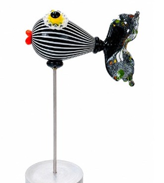 Poisson zébré - Glass sculpture -19" height  x  13,7" width